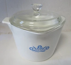 Vintage Corning Ware P-55-B 1QT Blue Cornflower Sauce Maker Measuring Cup w/ Lid - Picture 1 of 8