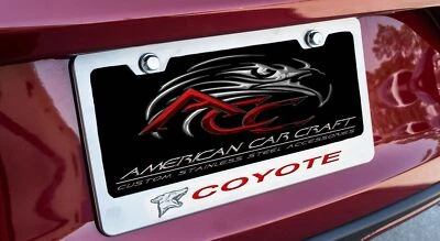 Ford Mustang GT Coyote Red Carbon Fiber Fill Logo Stainless License Plate Frame - Изображение 1 из 3