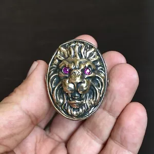Silver Lion Ring Ruby eyes 925 Sterling Unique Mens Jewelry Size 12 Custom Order - Picture 1 of 7
