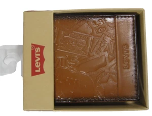 Portafoglio Levi's Bifold Pelle Rivestita Marrone Protezione RFID Boxato Goffrato - Foto 1 di 9