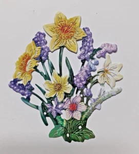TATTERED LACE WILD FLOWER BOUQUET DIE CUTS X 6 CARD TOPPERS DAFFODILS LILAC - Picture 1 of 1