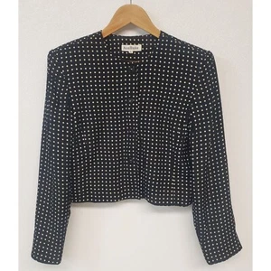 Ann Taylor Womens 6 Black & White Dot Crop Suit Jacket Button Down Blazer - Picture 1 of 7