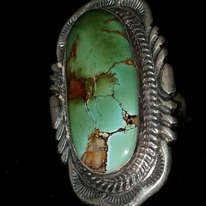 Size 8 Navajo Signed Green Damele Turquoise Sterling Ring Cecil Atencio - Picture 1 of 12