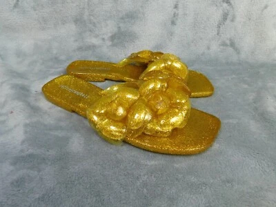 Sandalias Jeffrey Campbell para mujer 8 doradas brillantes chanclas flor gelatina floral Foto 1 de 4