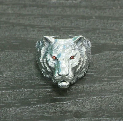 Anillo de tigre fino detallado de plata de ley 925 ojos circonita roja tamaño ajustable único Foto 1 de 4