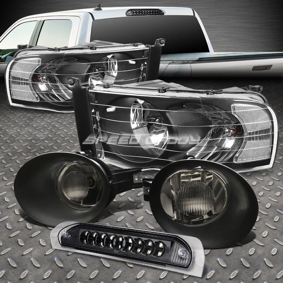 BLACK HEAD LIGHT+LED 3RD BRAKE+SMOKED FOG LAMPS+WIRING KIT FOR 02-05 DODGE RAM - Изображение 1 из 4