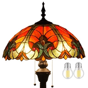 Tiffany Floor Lamp Red Brown Liaison Stained Glass Standing Reading Light 16X... - Picture 1 of 9