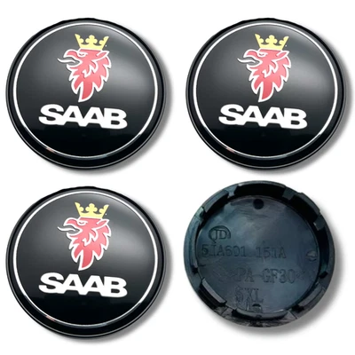 Alloy Wheel Centre Cap Hub x4 For SAAB 56mm Black Front 9-3 9-5 black Back - Image 1 of 4