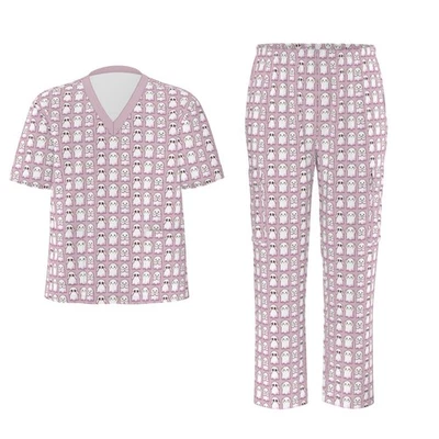 Halloween Print Unisex Scrub Set Medical Scrubs 2pc Top Pants Ghost Theme - Image 1 of 4