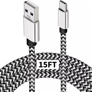 15 Feet USB Type C Charger Cable Extra Long Cord Smartphone Android Phone Tablet - Picture 1 of 6