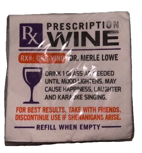 Chris's Stuff 25 Beverage Napkins Wine Prescription Humor Dr Merle Lowe. New - Picture 1 of 2