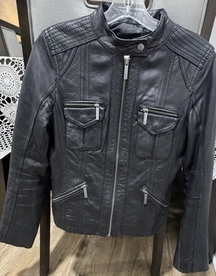 Chaqueta de cuero negra para mujer Michael Kors talla S Foto 1 de 4