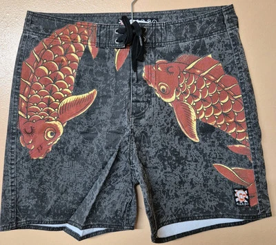 Pantalones Cortos Mambo Board Negro Gris Carpa Estampado Gráfico Peine Algodón W36 L7 Talla 36 Foto 1 de 4