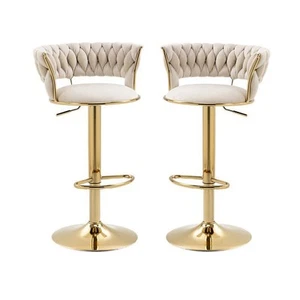 SERENITà Ivory Velvet Seat Kitchen Breakfast Bar Stools Counter Height Barstool - Picture 1 of 6