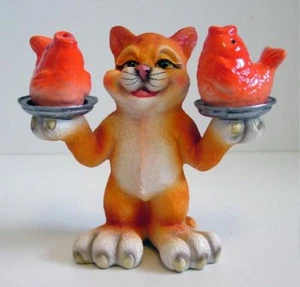 Cute Orange Ginger Tabby Cat Holding Gold Fish Salt/Pepper Shakers 3 Pc Set NIB - Picture 1 of 1