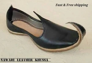 NAWABI BLACK-MEN HANDMADE-SHOES-JUTI-TRADITIONAL-LEATHER-KHUSSA - Picture 1 of 8