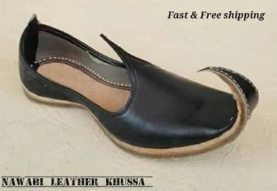 NAWABI BLACK-MEN HANDMADE-SHOES-JUTI-TRADITIONAL-LEATHER-KHUSSA - Image 1 of 4