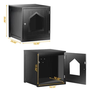 Cat Litter Box Enclosure Furniture Hidden Cat Washroom House Side Table Black - Picture 1 of 8