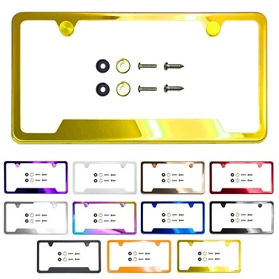 License plate frame Stainless Steel with Metal screw caps Bottom Corner Cut Out - Image 1 of 4