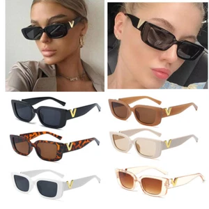 Stylish retro square small frame V designer brand sunglasses for men women - Picture 1 of 19