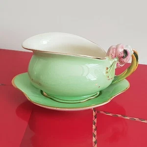 Barco de salsa verde vintage Royal Winton Grimwade ""lirio de miel"" adorno dorado - Imagen 1 de 12