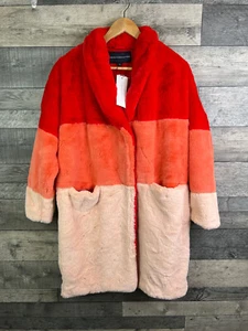 French Connection Faux Fur Coat Size XS Oversize Red Pink Izo Fluffy Funky - Picture 1 of 10