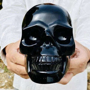 4LB Top Obsidiana Natural Tallado a Mano Calavera Cuarzo Cristal Calavera Espécimen - Imagen 1 de 24