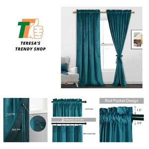 Teal Velvet Curtains 84 inch Length for Bedroom Blackout Thermal Insulated Ro... - Picture 1 of 9