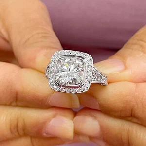 IGI Certified 14k White Gold Cushion Diamond Engagement Ring Bezel Halo 4.80ctw - Picture 1 of 12