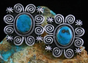 Terry Martinez Rare High Grade Blue Gem Turquoise Ingot Earrings - Picture 1 of 4
