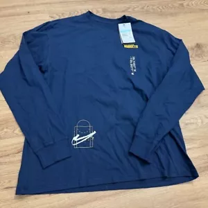 New Nike Men’s Denver Nuggets NBA Long Sleeve Shirt Size Medium Navy Jokic - Picture 1 of 7