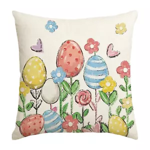 Happy Easter Eggs Pattern Cushion Cover Linen Pillowcase For Decoration Pillow - Picture 1 of 12