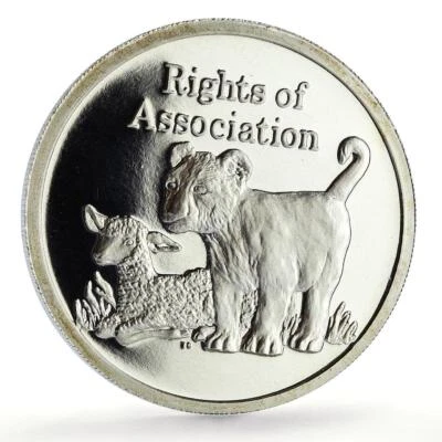 Zambia 500 kwacha Human Rights Association Lion Cub Lamb proof silver coin 1994 - Image 1 of 4