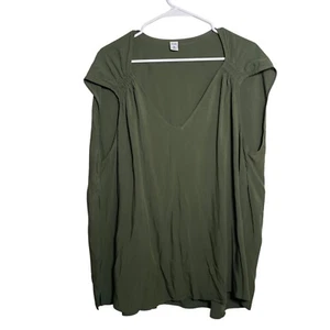 Old Navy Blouse Women's XXL Green Cap Sleeve Boxy V-Neck Solid Tank Top - Picture 1 of 12