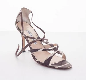 Sandalia con correa de lona MANOLO BLAHNIK estampado animal de lona tacón alto 10-40 - Imagen 1 de 6