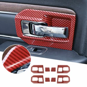 Manija de puerta interior tazón decoración cubierta embellecedor para Dodge Ram 1500 2011-2017 rojo carbono - Imagen 1 de 8