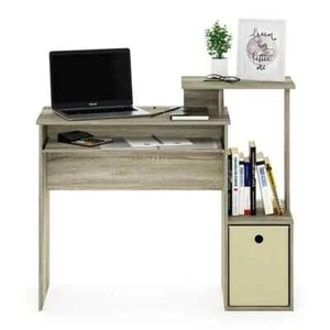 Student Computer Desk Drawer Shelves Storage Ivory/Oak Dorm Bedroom Keyboard New - Picture 1 of 6