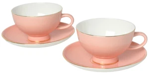 Set of Two Light Pink Super White Vitrified Fine China Tea Cup & Saucers 220ml - Picture 1 of 6
