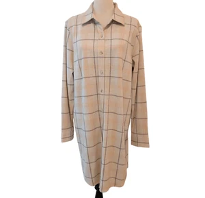 Quince Womens Size XL Oatmeal Check Stretch Sweater Fleece Pockets Shirt Dress - Picture 1 of 12