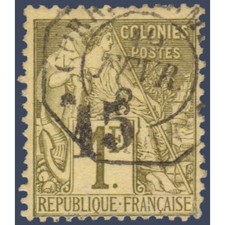 GABON N°7 TIMBRE POSTE TYPE ALPHEE DUBOIS SURCHARGE, OBLITERE SIGNE 1888