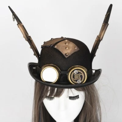 Steampunk Top Hat With Goggles Gothic Gay Top Hat Halloween Devil Horn Top Hat - image 1 of 4
