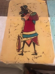 3x Authentic Ethnic Wax Batik Artist Signed On Fabric Black African Art 18”x10” - Picture 1 of 3