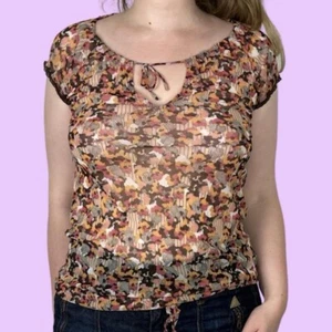 Y2K vintage pink, orange & brown floral micro mesh t-shirt. Mexx. Size M.  - Picture 1 of 2