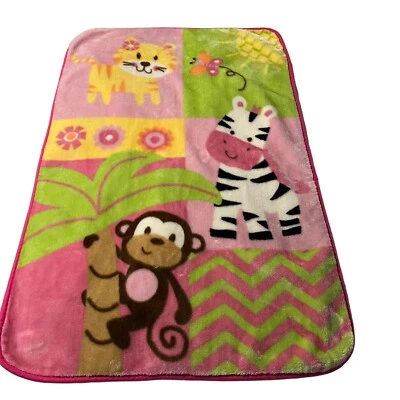 Manta Bebé Garanimals Mono Cebra Selva Safari Tigre Rosa Niño Tiro Foto 1 de 4