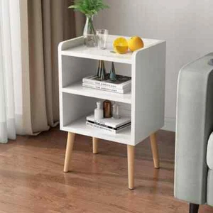 White 2-Drawer Nightstand, Mid-Century Modern Bedside Tables with Storage Shelf - Picture 1 of 4