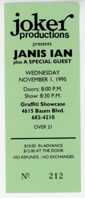 Janis Ian Concert Ticket Graffiti Pittsburgh, PA 1995 - Image 1 of 2