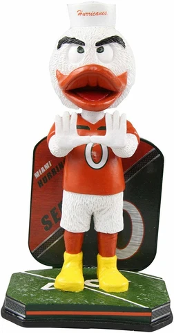 Miami Hurricanes Sebastian the Ibis Mascot Name and Number Bobblehead New In Box Cover