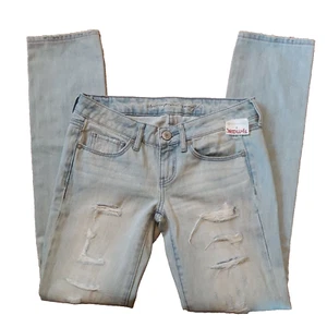 New American Eagle Skinny Jeans Womens 0 Blue Light Wash Cotton Low Rise Ripped - Picture 1 of 12
