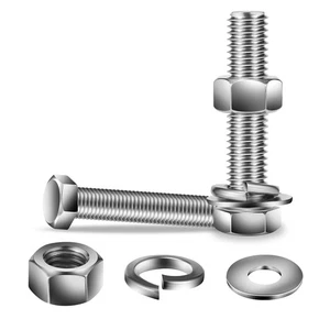 3/8-16 x 3" Hex Head Screw Bolt, Nuts, Flat & Lock Washers, 20Pcs 18-8 (304) ... - Picture 1 of 7