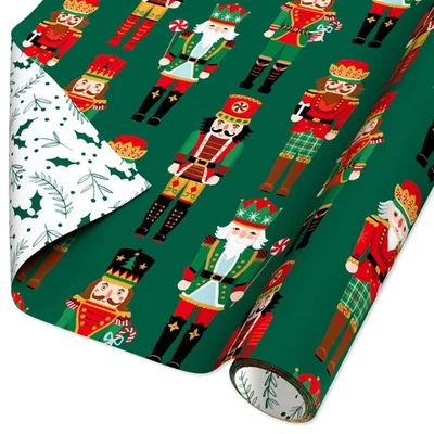 Nutcracker Christmas Wrapping Paper Roll, Forest Green and White Holiday Gift... - Image 1 of 4
